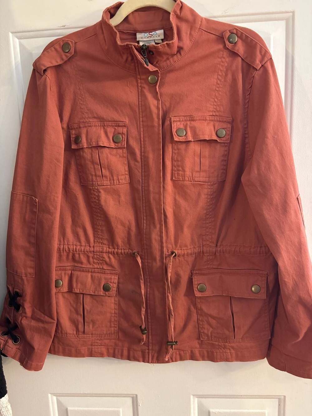 Oso Casuals Coral Pink Utility Jacket with Lace-Up Back Details Size XL